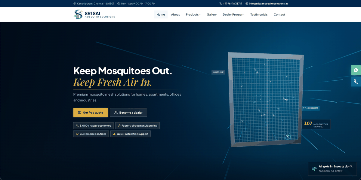 Sri Sai Mosquito Solutions website homepage