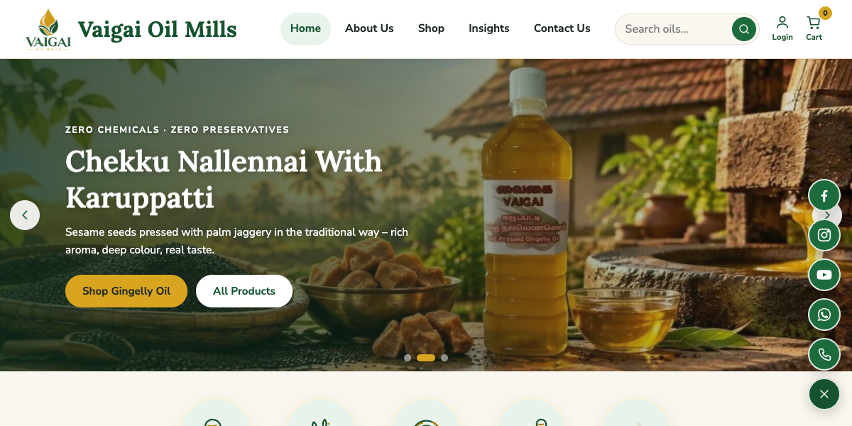 Vaigai Oil Mills website homepage